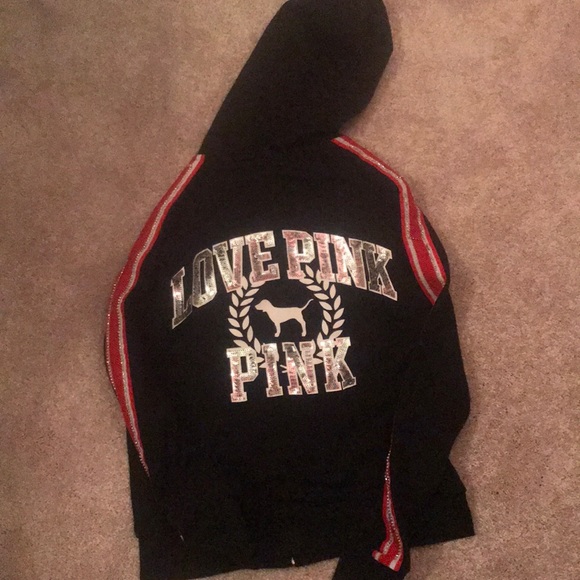 Victoria’s Secret PINK Sequin Black Zip Up Hoodie - Picture 4 of 9